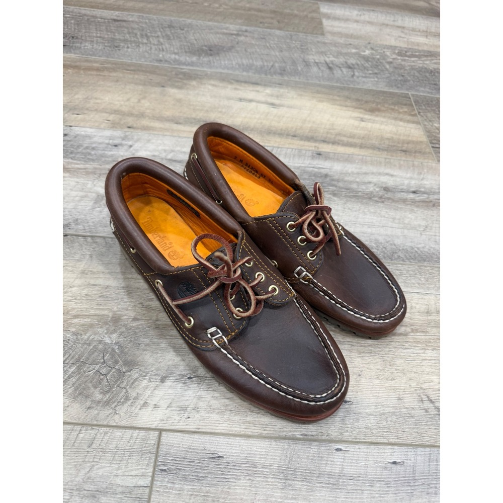 Timberland 3-Eye Lug Handsewn Boat Shoes Dark Brown Leather Mens 9 M 51304